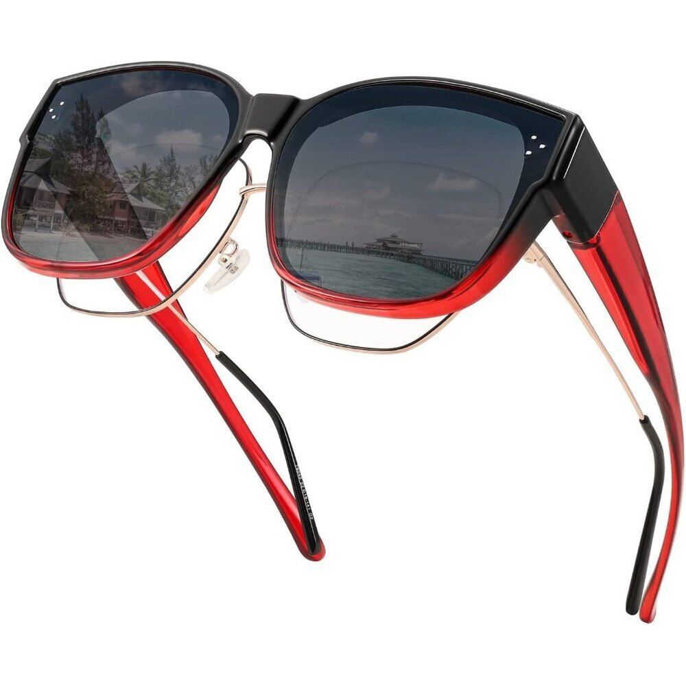 Women's Wine Frame & Grey Lens Oversized Stylish Cat Eye Wear Over Glasses